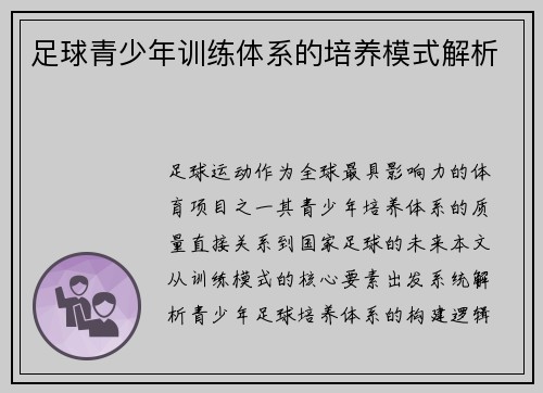 足球青少年训练体系的培养模式解析