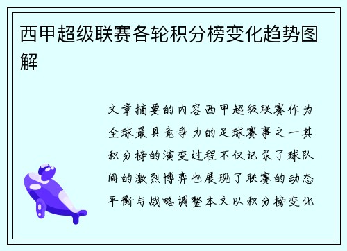 西甲超级联赛各轮积分榜变化趋势图解